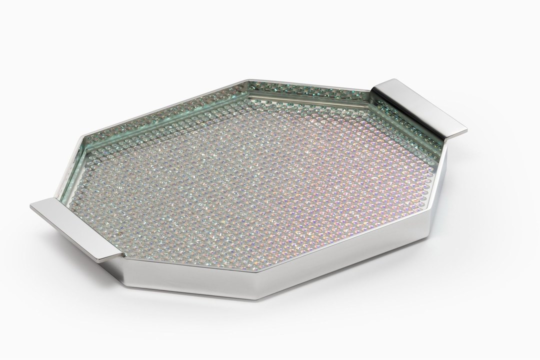 Polygonal Cosmos tray with crystal shimmer pattern